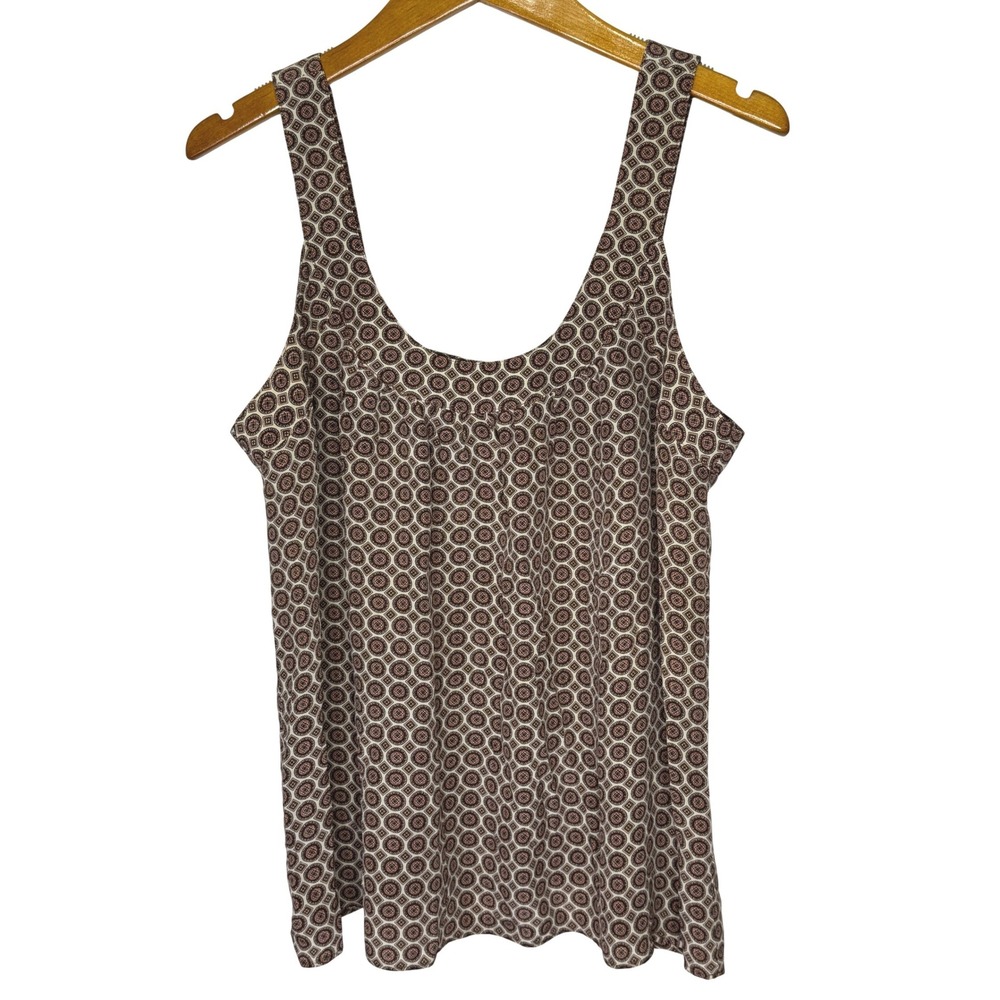 Banana Republic Silk Tank Top Circle/Diamond Pattern Large Brown/Cream